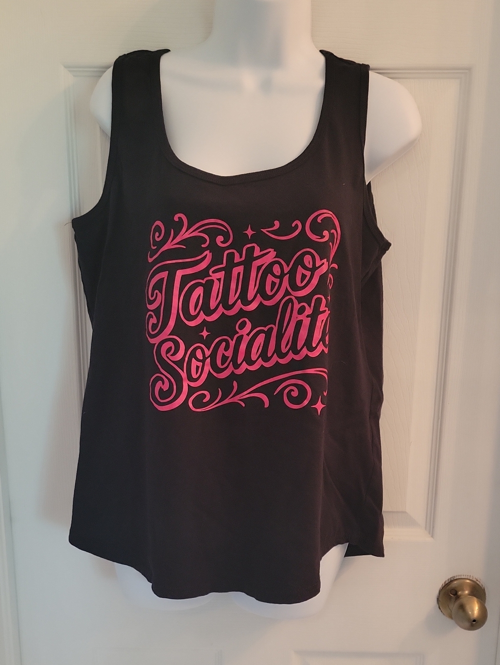 Port and Company Black Tank with Pink 'Tattoo Socialite' Script